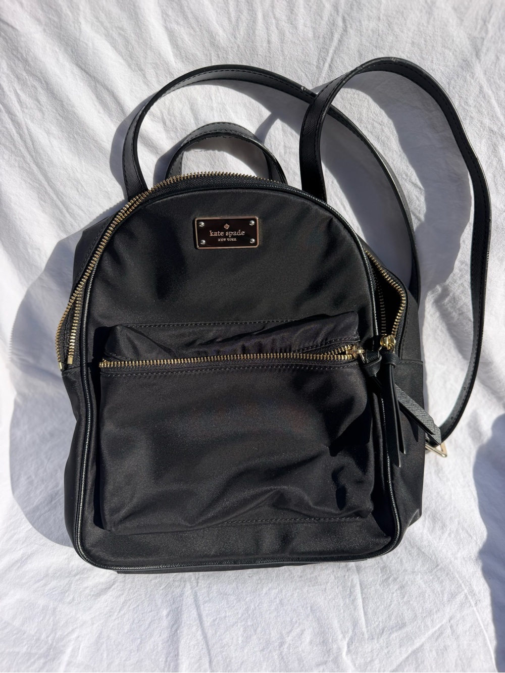kate spade Black Nylon Mini Backpack with Gold Hardware